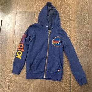 Aviator Nation Blue Hoodie with Rainbow Sleeve and Patch